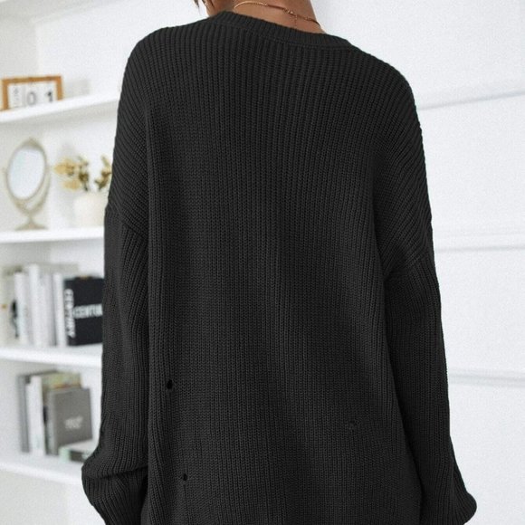 Casual Ripped Distressed Sweater Dress Black - Picture 2 of 5